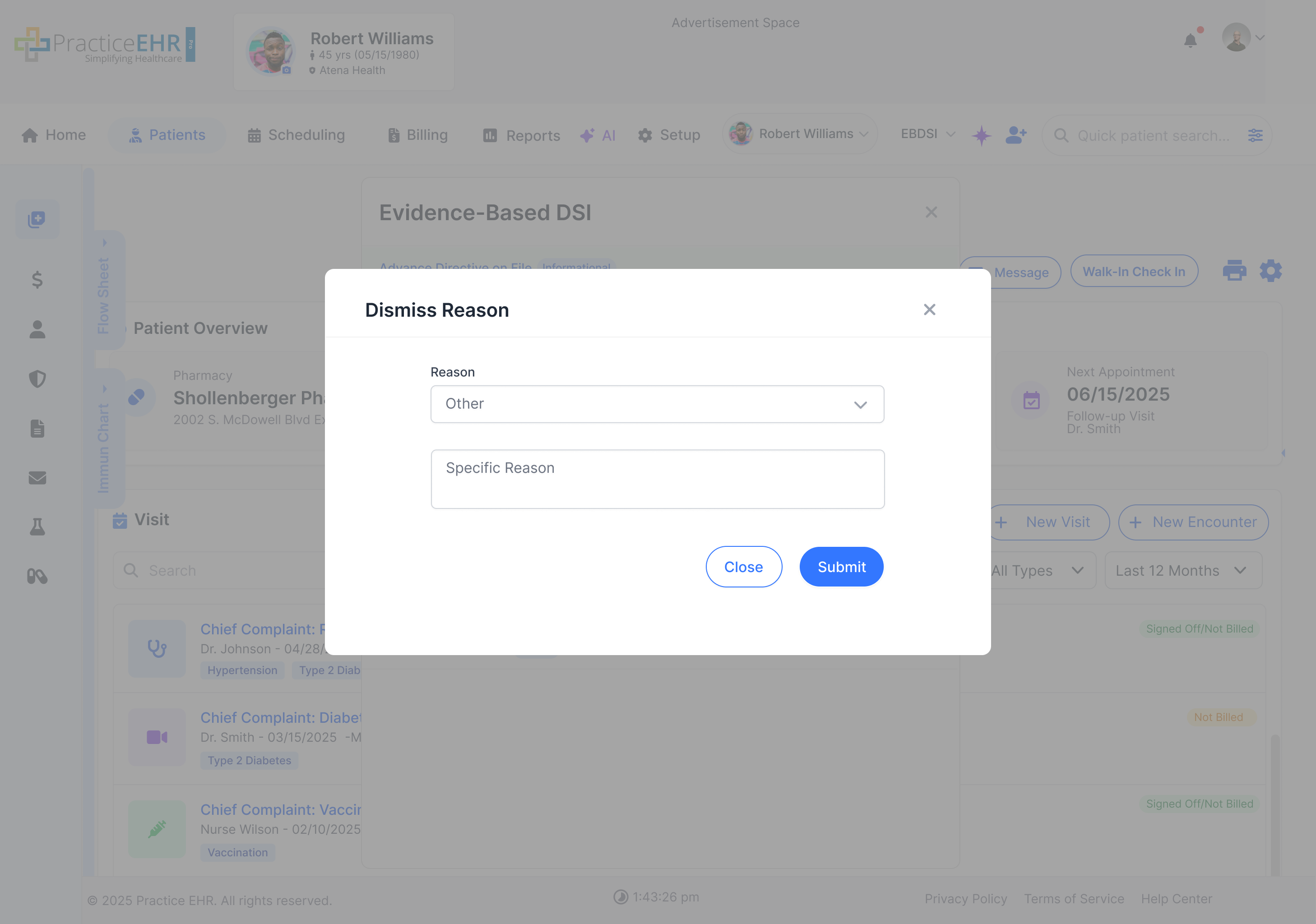 Dismiss reason modal for actions workflow